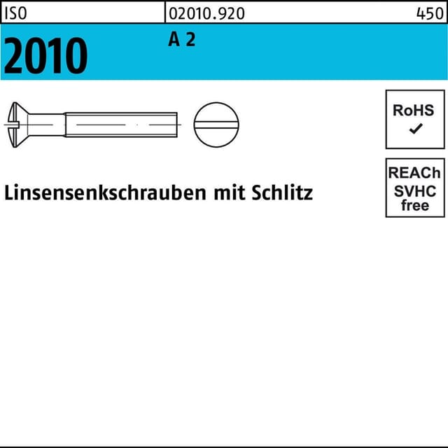Linsensenkschraube mit Schlitz ISO 2010 Edelstahl A2 M6 x 16mm KP