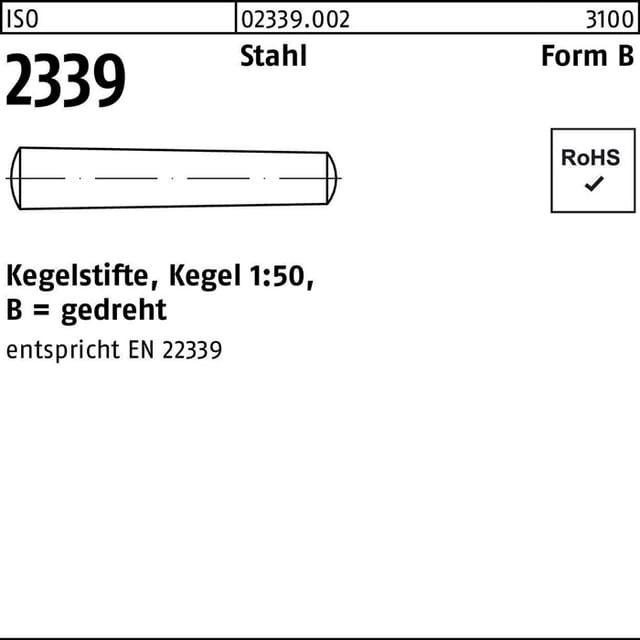 Kegelstift, ungehärtet ISO 2339 Form B Automatenstahl blank gedreht ø6,5 x 45mm