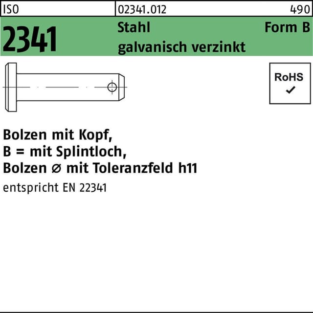 Bolzen mit Kopf ISO 2341 Form B Stahl verzinkt ø16 x 60 x 54mm