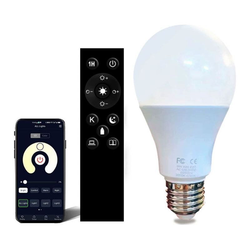 12-w-e27-smart-led-lampe Mit Fernbedienung, Farb- Und Helligkeitsdimmer