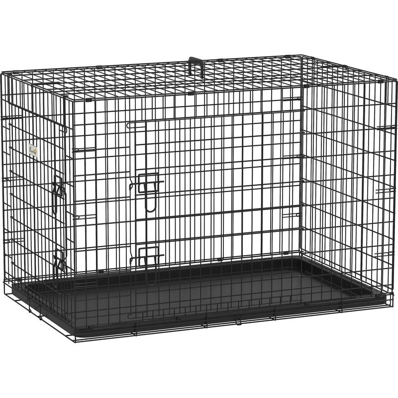 Faltbarer Hundetransportkäfig Aus Stahl Mit 2 Abschließbaren Türen, 106 X 68 X 76 Cm (l X B X H), Schwarz