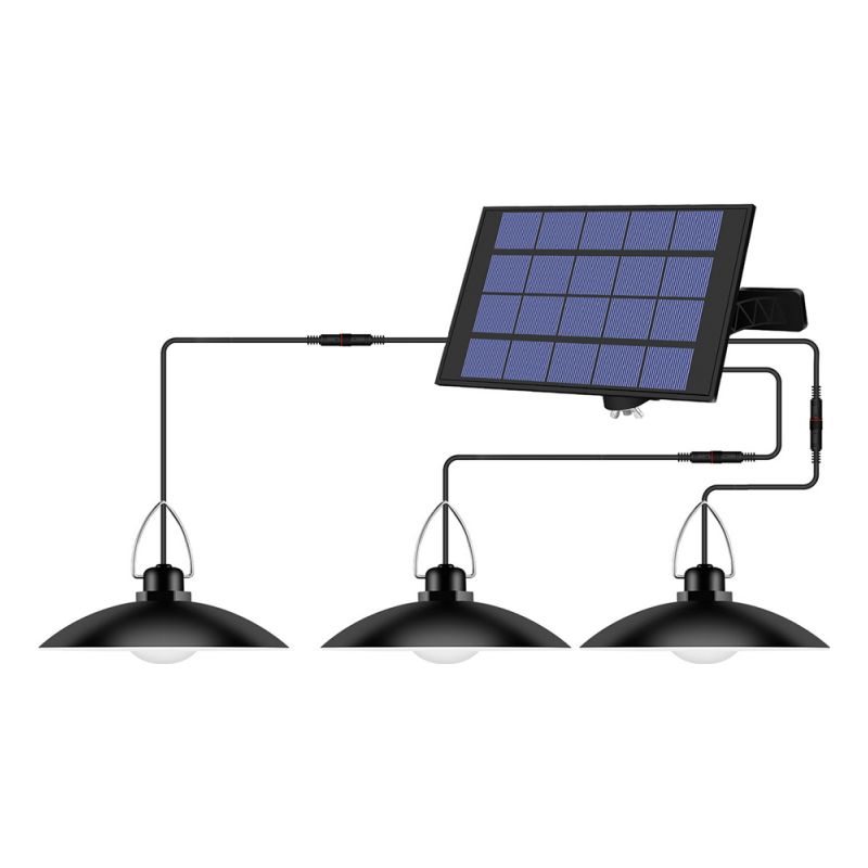 Ip65-solar-pendelleuchte Mit Verstellbarem Panel Und 3 Weißen Leuchtköpfen