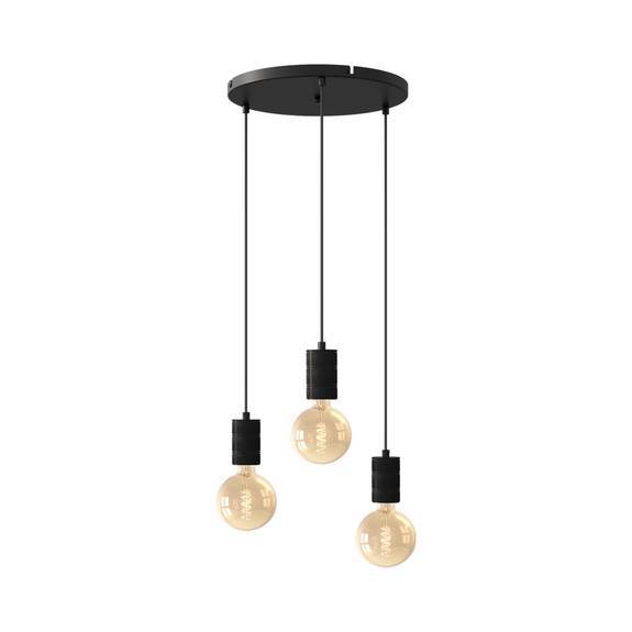 [neuwertig] B-ware Calex Retro Pendelleuchte Hängeleuchte Hängelampe Leuchte Rund 3 Flg. Schwarz