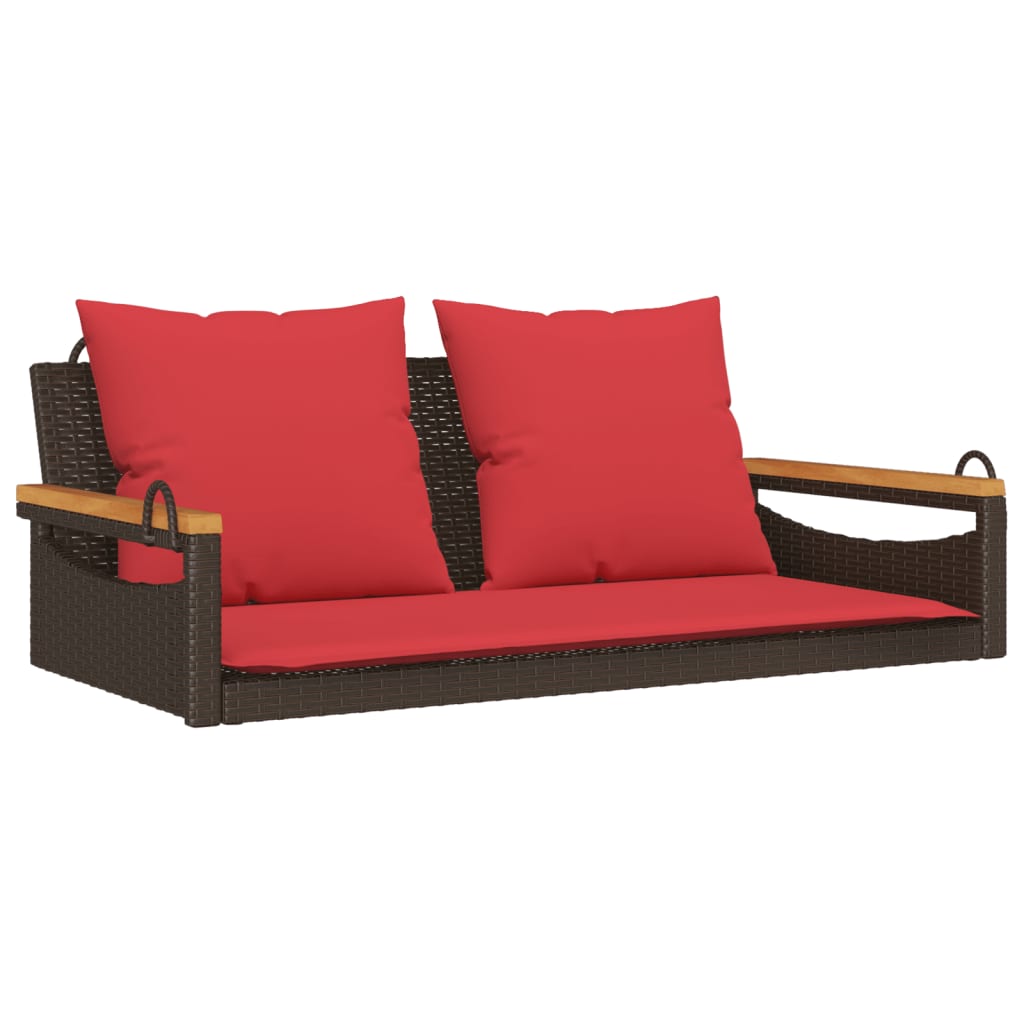 Vidaxl Swing Bench With Cushions Brown 109x62x40 Cm Poly Rattan