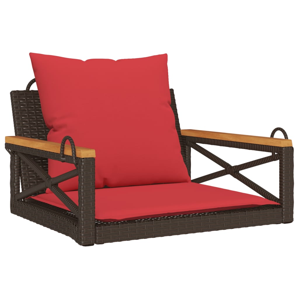 Vidaxl Swing Bench With Cushions Brown 63x62x40 Cm Poly Rattan