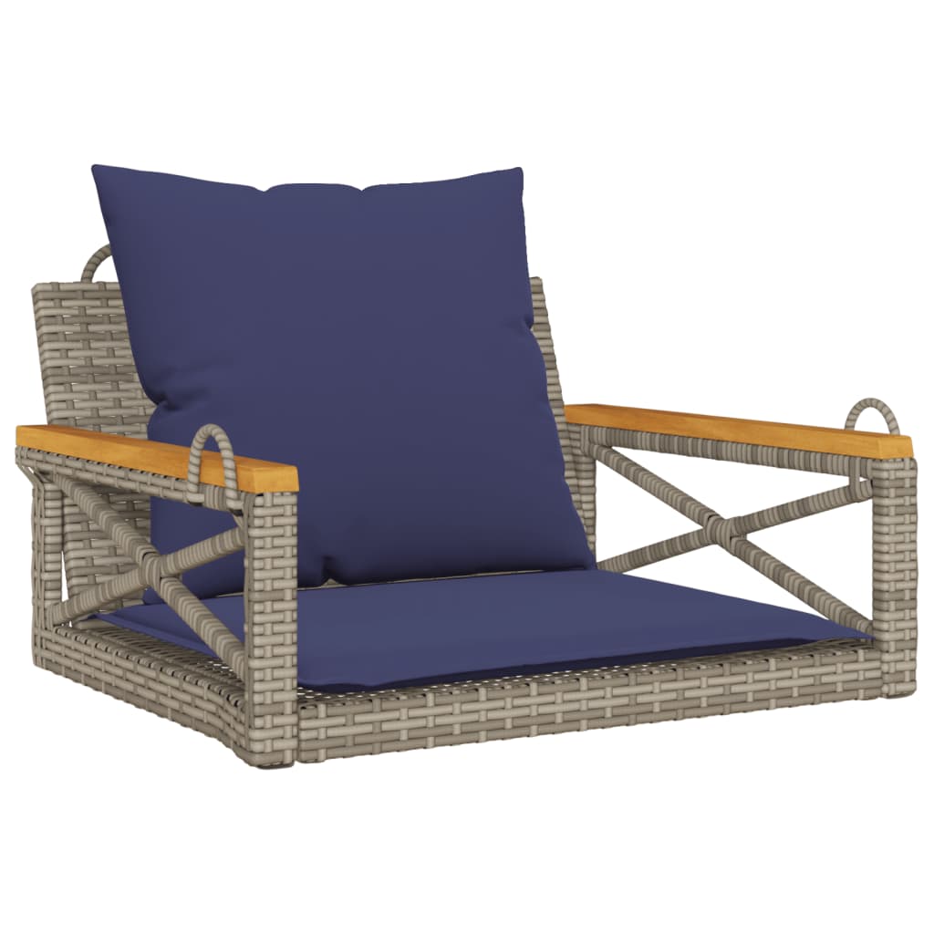 Vidaxl Swing Bench With Cushions Grey 63x62x40 Cm Poly Rattan