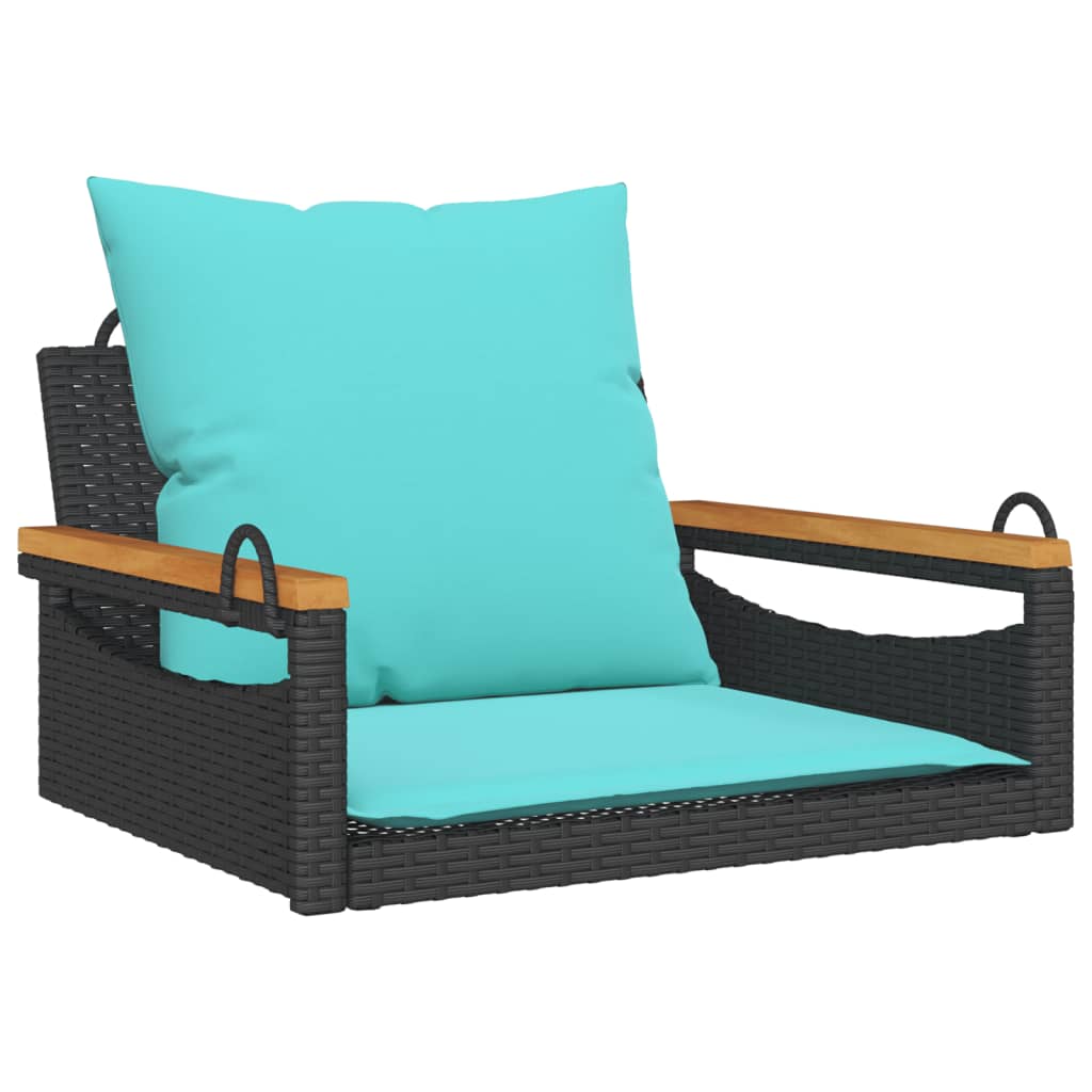 Vidaxl Swing Bench With Cushions Black 63x62x40 Cm Poly Rattan