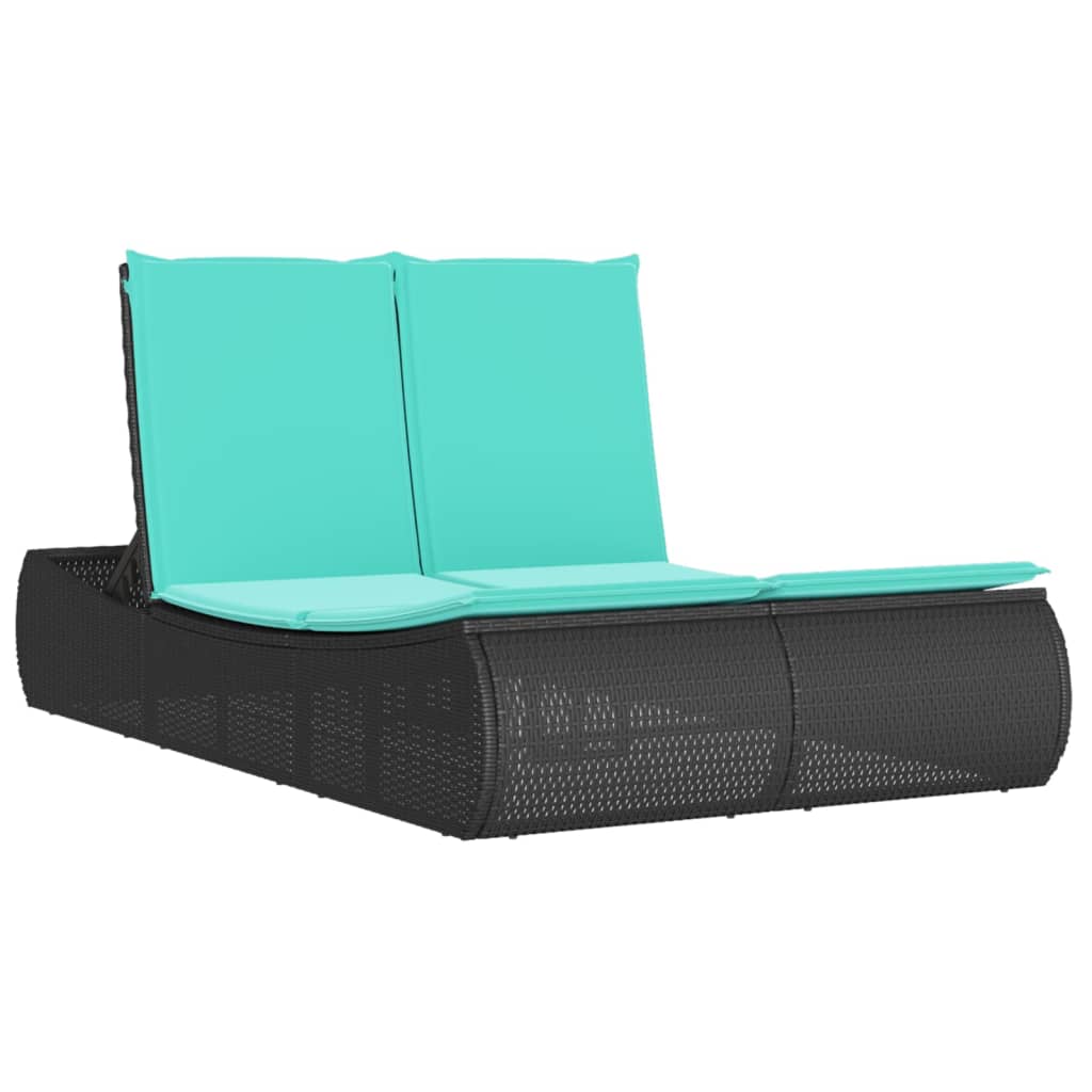 Vidaxl Double Sun Lounger With Cushions Black Poly Rattan