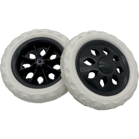 Lot De 2 Roues De Rechange Pour Caddie De Courses - 1 Paire - Blanc Et Noir, Centre Noir Avec Bande De Roulement Blanche