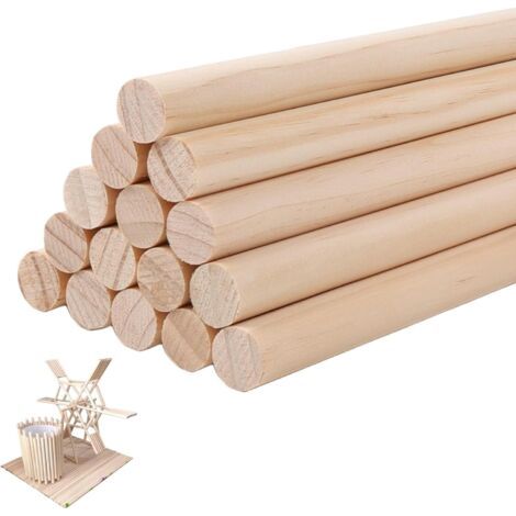 15 Pièces Baguette Bois, 30 Cm X 1.5 Cm Batonnet En Bois Pour Bricolage, Artisanat