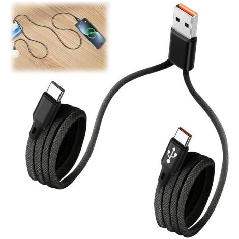 Câble Charge Rapide 2 In 1 Usb Vers Double Typ-c, 3 A Nylon 1,2 M, Adaptateur Multi Typ-c Ipad Pro Air Android, Splitter Chargeur Double Port Usb Vers Typ-c