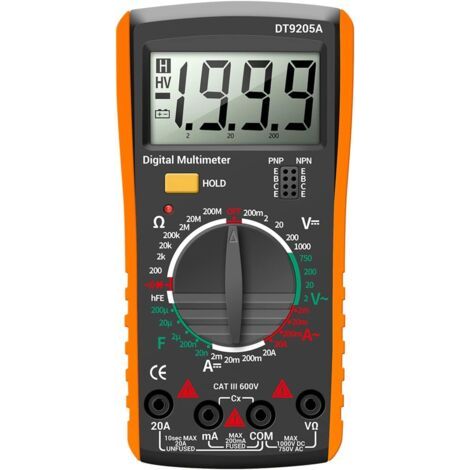 Multimètre Numérique 2000 Comptage, Dt9205a Ca/cc Professionnel Voltmètre, Ampèremètre, Ohmmètre, Testeur Électrique Automatique Lcd, Pour Tension Courant Résistance Circuit Diode Transistor