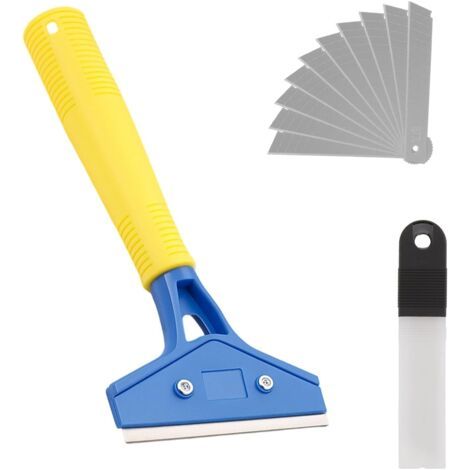 Grattoir Vitre Avec 10 Lames, Grattoir Peinture Avec Manche Long De 23cm, Lames En Acier Au Carbone 100mm, Grattoir Plancha Inox Pour Carrelage, Papier Peint, Colle, Miroir, Et Table De Cuisson