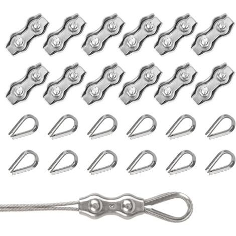 Duplex Clips Serre-câbles 24 Pièces M3 Duplex Clips Avec M3 Cosse Coeur，304 Serre Cable Acier 3mm Pinces Duplex Pour Cable Acier 2mm，serre Cable Pour Auvent Tendeur De Corde À Linge Fixe