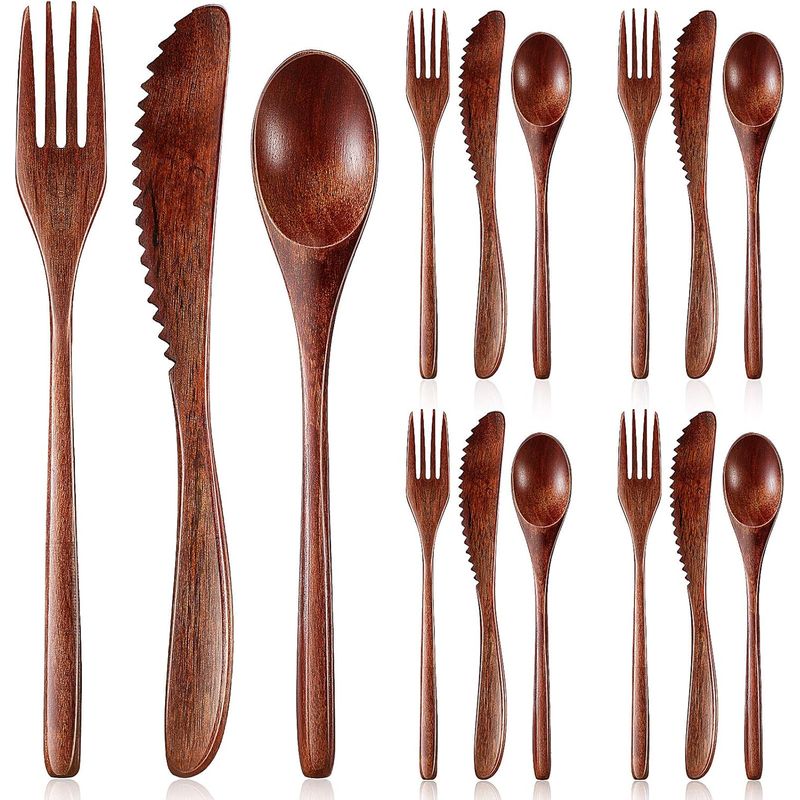 Holzbesteckset – Löffel, Gabel, Messer, Küche, Haushalt, Picknick, Camping, 12-teilig