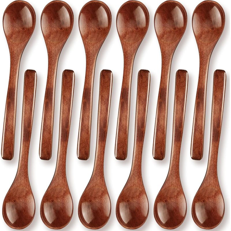 Kleine Holzlöffel – 12 Stück – 13 Cm – Für Honig, Kaffee, Desserts – Probierlöffel – Braun