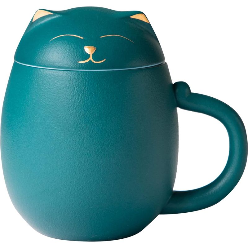 Teetasse Mit Teesieb – Hochwertige Weiße Keramik – 400 Ml – Für Losen Tee – Mit Deckel Und Integriertem Sieb – Grün