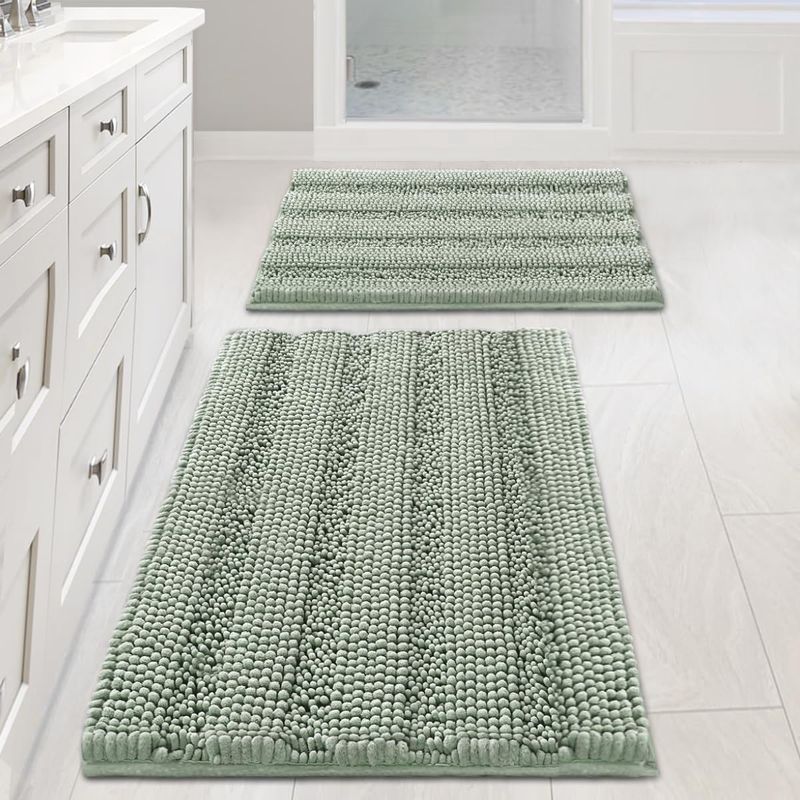 Badematte – Dicke, Gestreifte Matte – Rutschfest – Für Badezimmerböden – 2er-set – 80 X 50 Cm Und 60 X 43 Cm