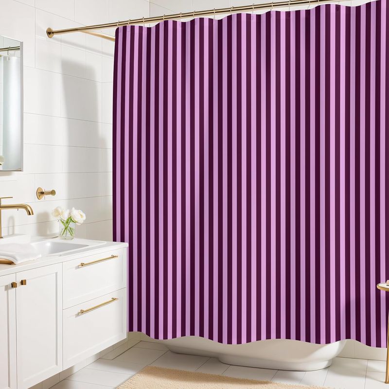 Duschvorhang – 180 X 180 Cm – Pflaumen- Und Rosa Streifen – Polyestergewebe – Für Standard-badezimmer