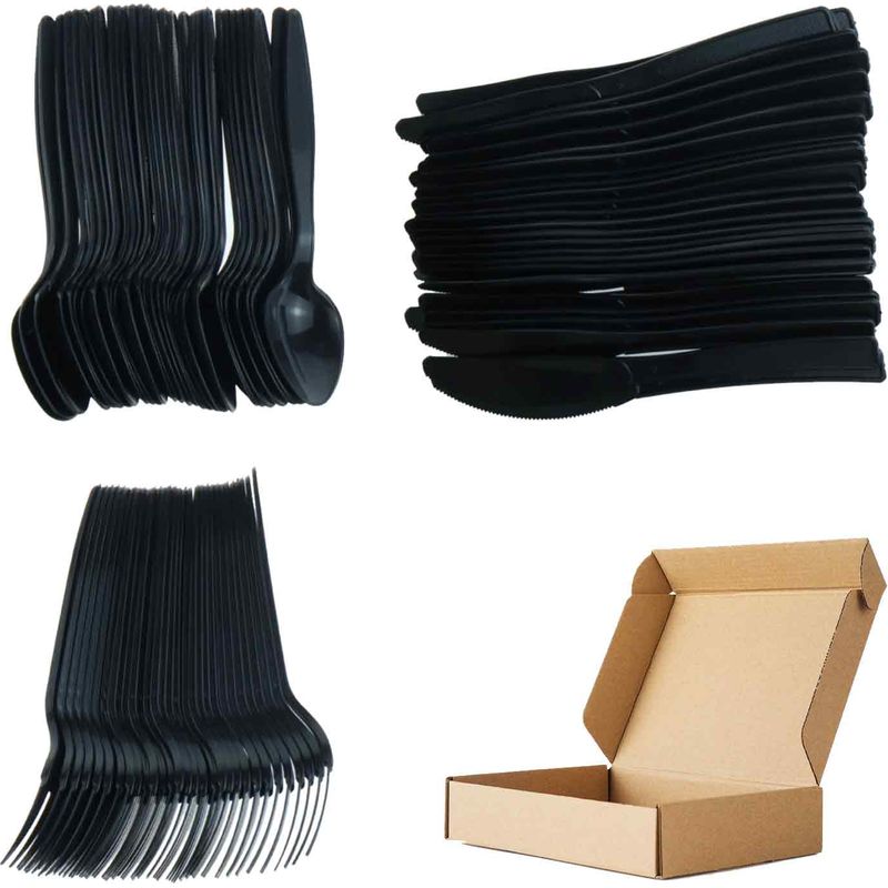 Plastikmesser, -gabeln Und -löffel – 90-teiliges Set, Schwarz – Einweggeschirr Für Hochzeiten, Partys, Picknicks Und Camping – Je 30 Teile
