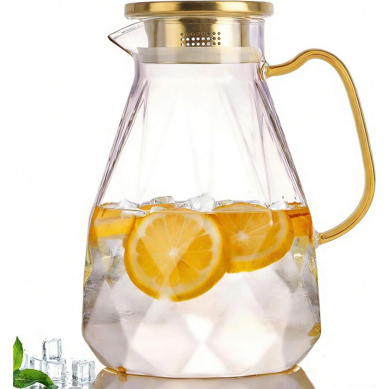 Glaskaraffe – 1,8 L – Für Wasser, Eistee, Saft, Milch – Hitzebeständig Und Kältebeständig – Deckel Aus Edelstahl 304 – Für Den Innenbereich