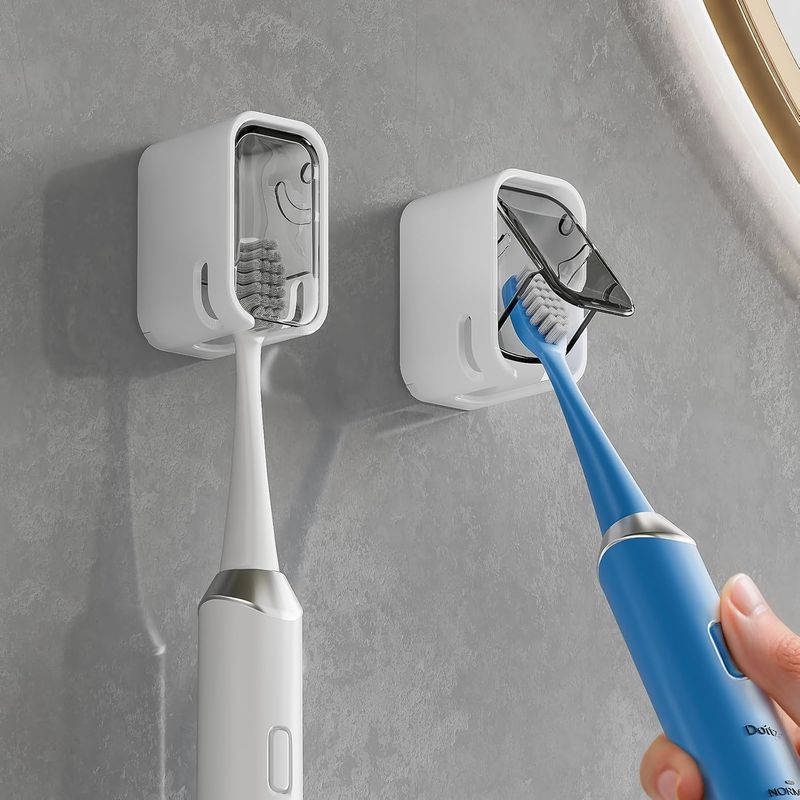 Zahnbürstenhalter – Wandmontage Ohne Bohren – Mit Wasserdichtem Deckel Und Belüftung – Für Badezimmer Und Dusche – 2er-pack