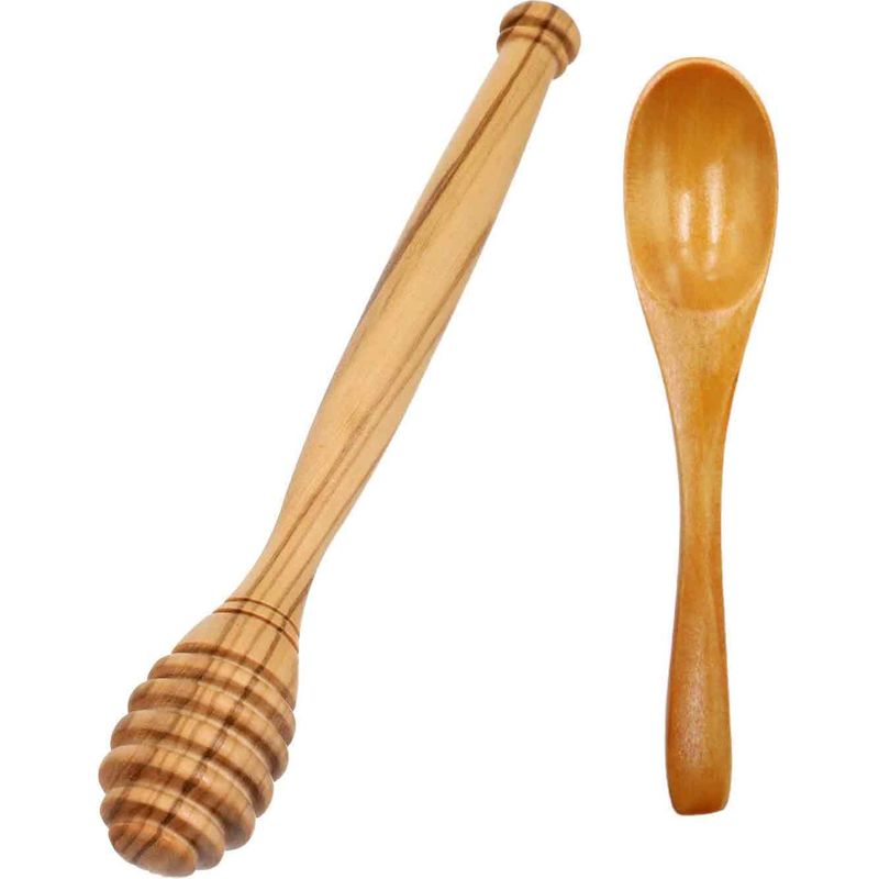Honiglöffel Aus Olivenholz – Spiraldesign Für Honig Und Sirup – Verlängerter Griff – 2er-set