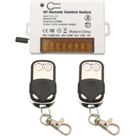Barkbusters Commutateur De Télécommande De Relais Sans Fil 2 Canaux 433mhz Rf Dc 6v 12v 24v 30v 10a Récepteur De Relais Avec 2 Porte-clés Émetteurs, Gros Fil Terminal Câblage Facile