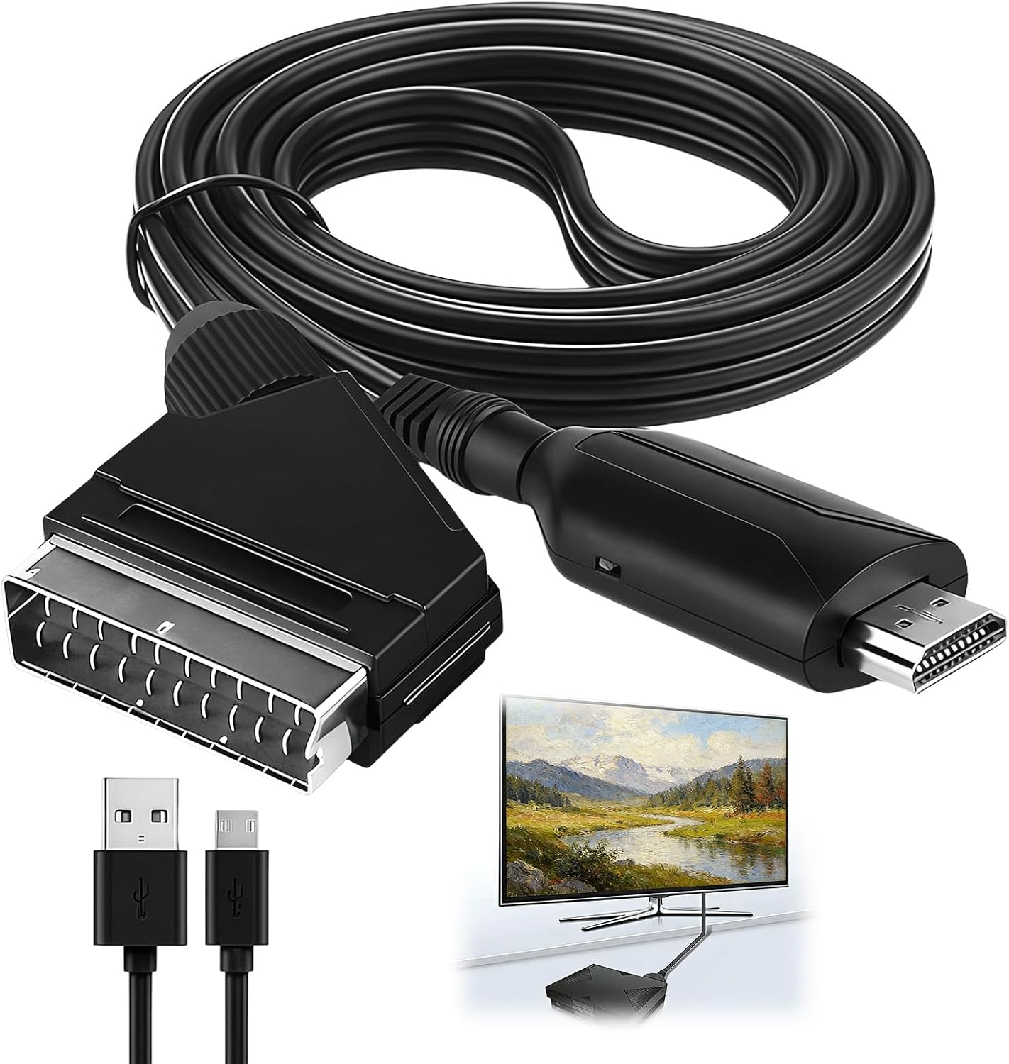 Scart-zu-hdmi-adapter, Scart-zu-hdmi-konverter Mit Hdmi-kabel, All-in-one-audio-video-konverter (1080p/720p) Für Hdtv, Set-top-box, Vhs, Xbox, Ps3, Sky, Dvd, Blu-ray, Plug & Play