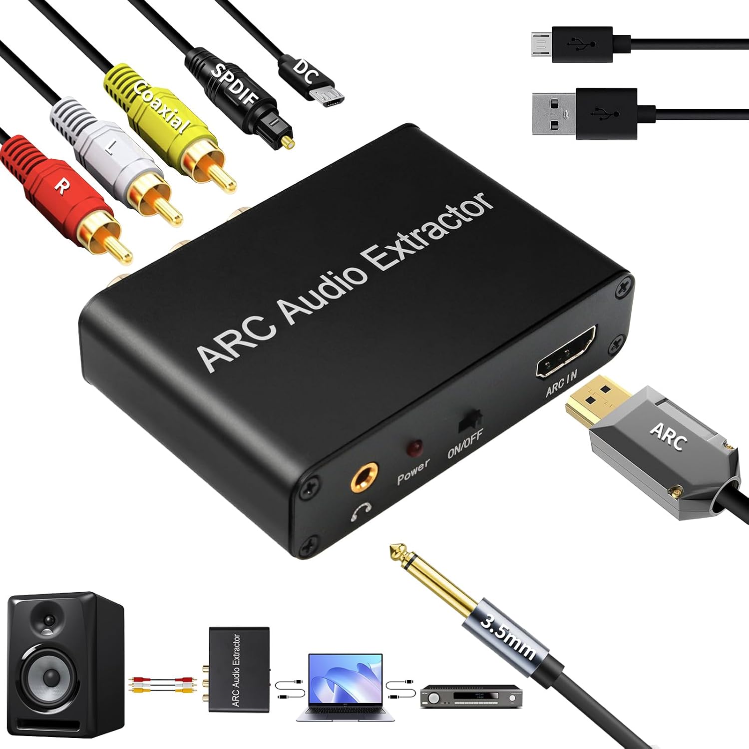 Hdmi-audio-extraktor 192 Khz Konverter Dac Hdmi Arc Audio-extraktor Auf Optisch Toslink Spdif Koaxial Stereo Aux Rca L/r 3,5 Mm Klinke Für Tv Kopfhörer Soundbar Heimkino