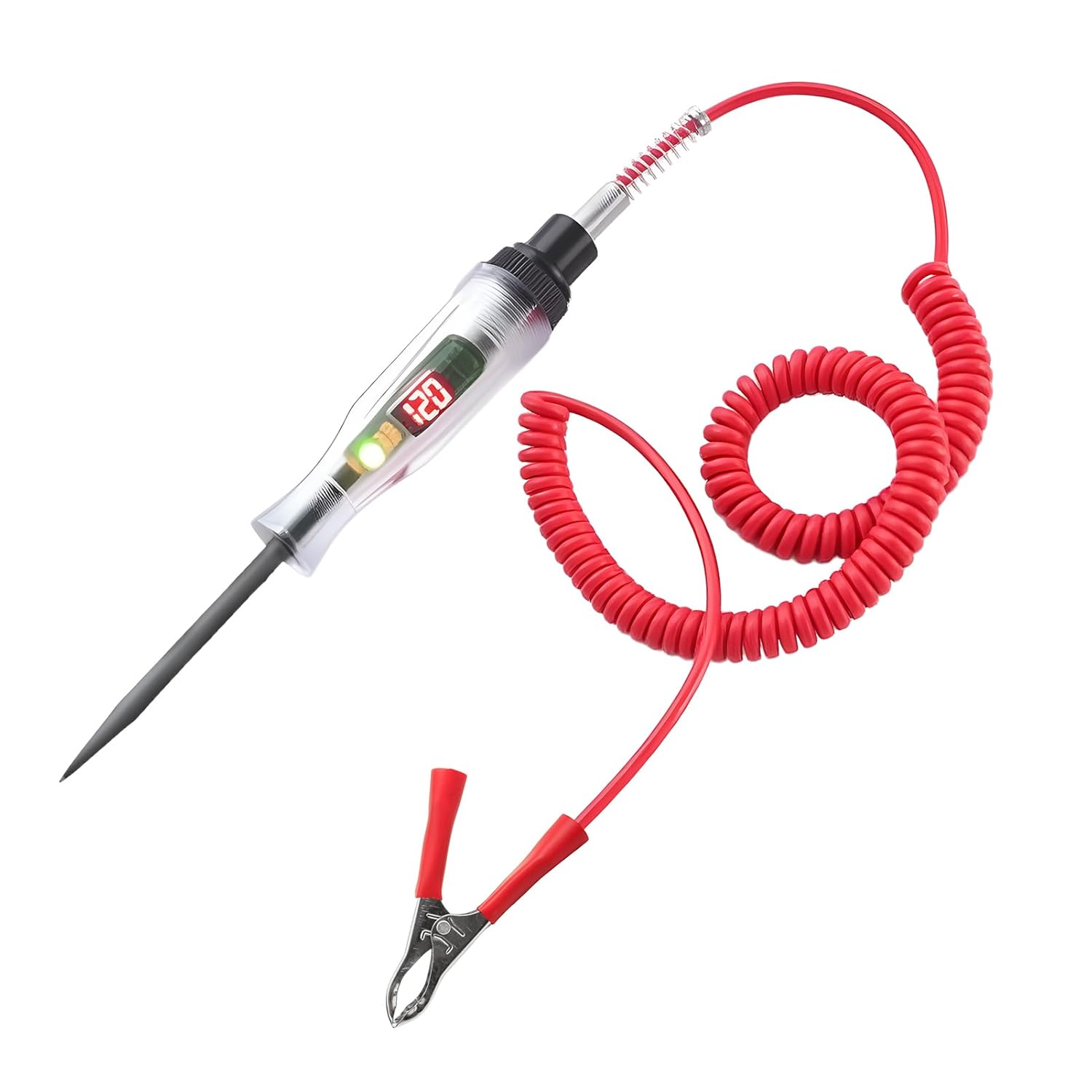 Gleichstrom-spannungsprüfer Für 6 V, 12 V Und 24 V Kfz-elektrik Mit Lcd-display, Krokodilklemme, Federdraht, Isoliertem Gummileder, Sicherungsprüfer Mit Polaritätsprüfung Und Lampe