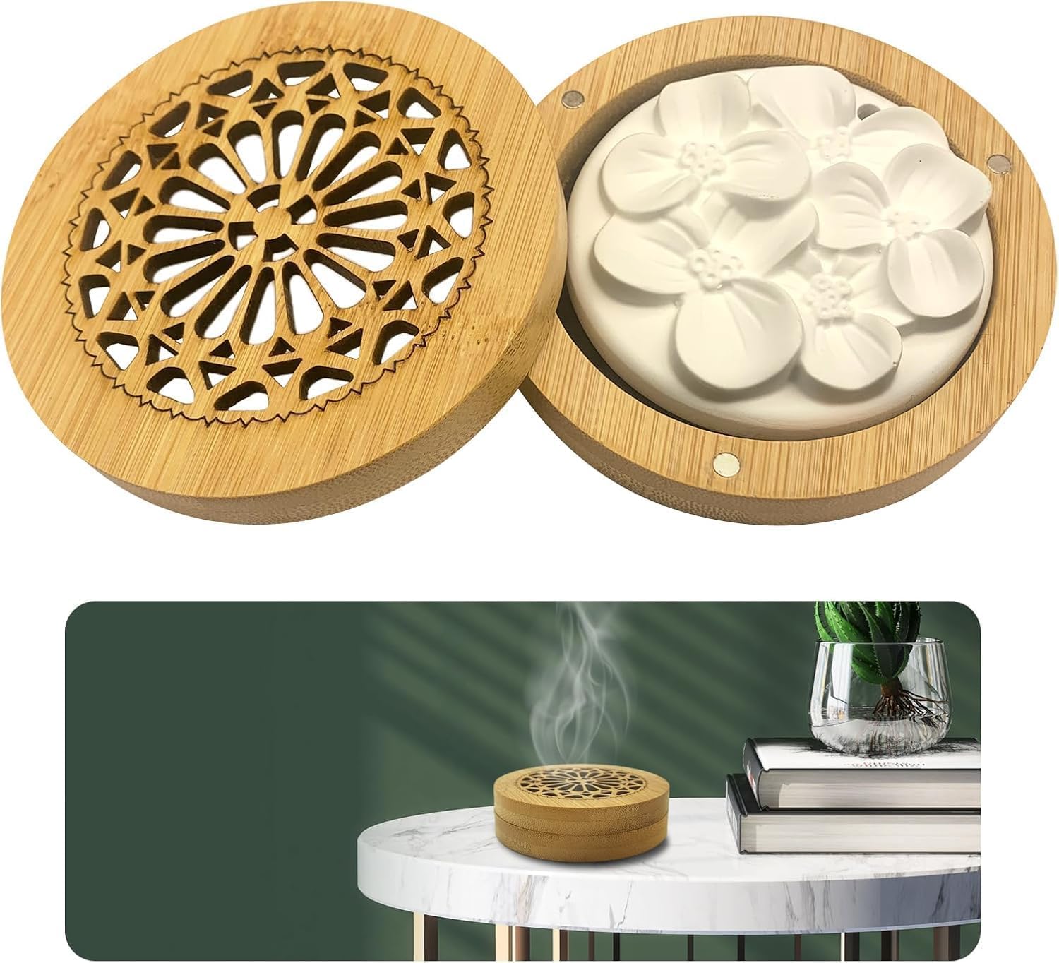 Ätherisches Öl-diffusor Aus Gips Mit Duftbox Aus Holz – Ideal Für Wohnzimmer, Badezimmer Und Schlafzimmer – Elegante Gipskunst