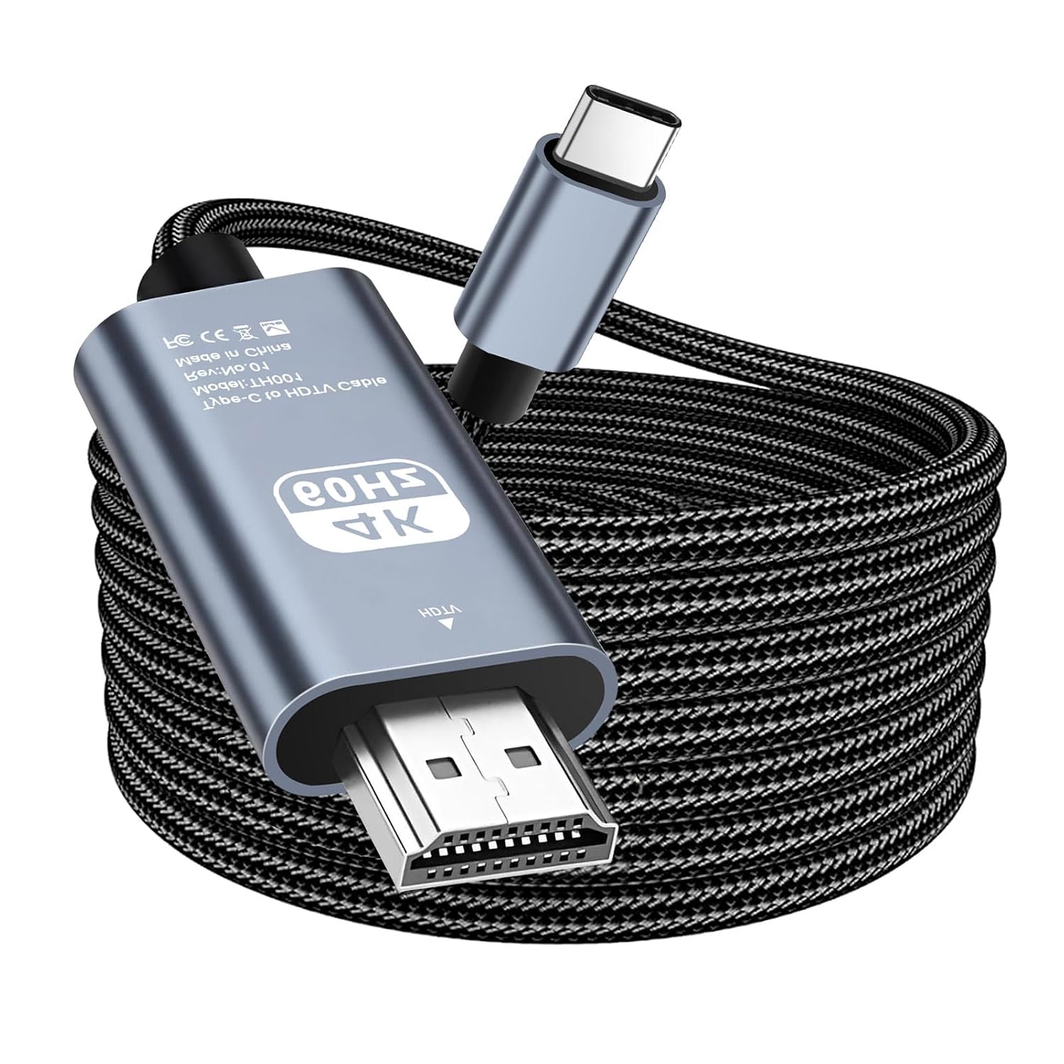 Usb-c Auf Hdmi 4k 2 M, Geflochtenes Usb-typ-c-auf-hdmi-4k-uhd-kabel (kompatibel Mit Thunderbolt 3/4-adapter) Für Iphone 16/15 Pro Max, Samsung S25, S24 Bis S8, Surface, Macbook Pro/air, Imac, Ipad