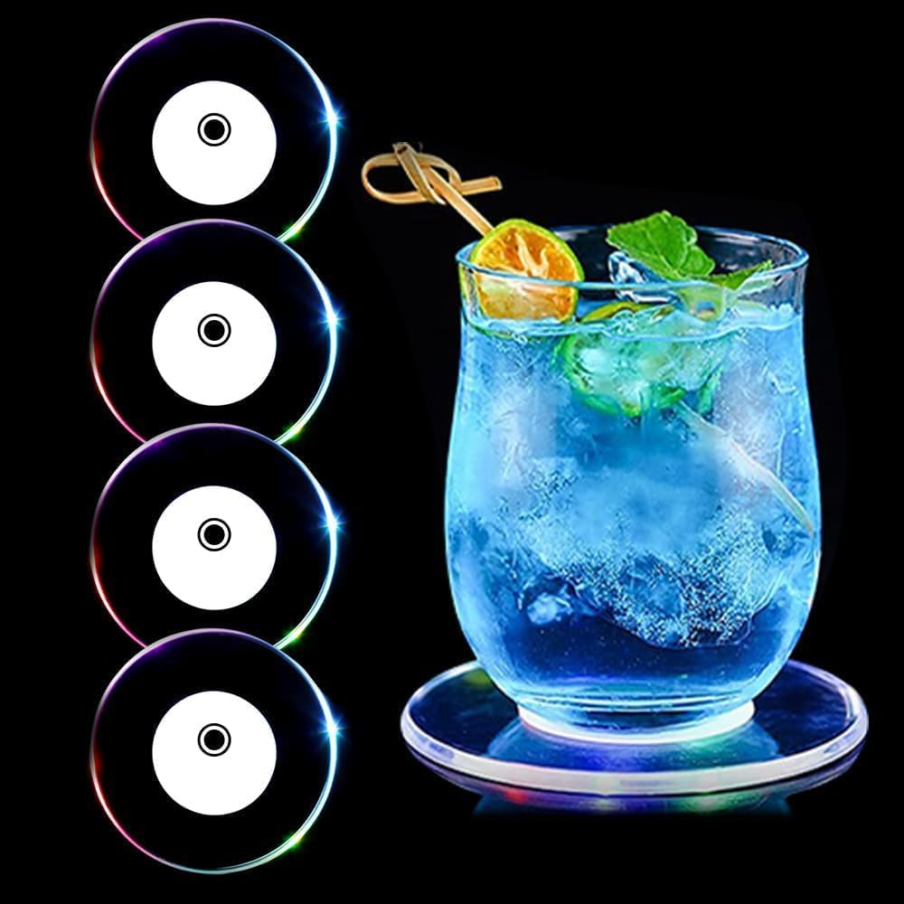 Led-untersetzer, 4er-set Runde, Farbenfrohe Led-untersetzer Für Getränke, Ein-/ausschalter – Wasserfeste Acryl-untersetzer, Für Partys, Hochzeiten, Bars, Weihnachten