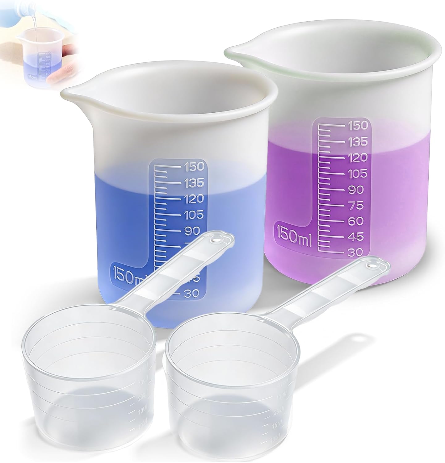 Silikon-messbecher (150 Ml) + 2 Messlöffel (50 Ml) Für Waschmittel, Wiederverwendbare Silikon-messbecher Mit Skala, Dosierer Für Flüssiges Und Pulverförmiges Waschmittel.