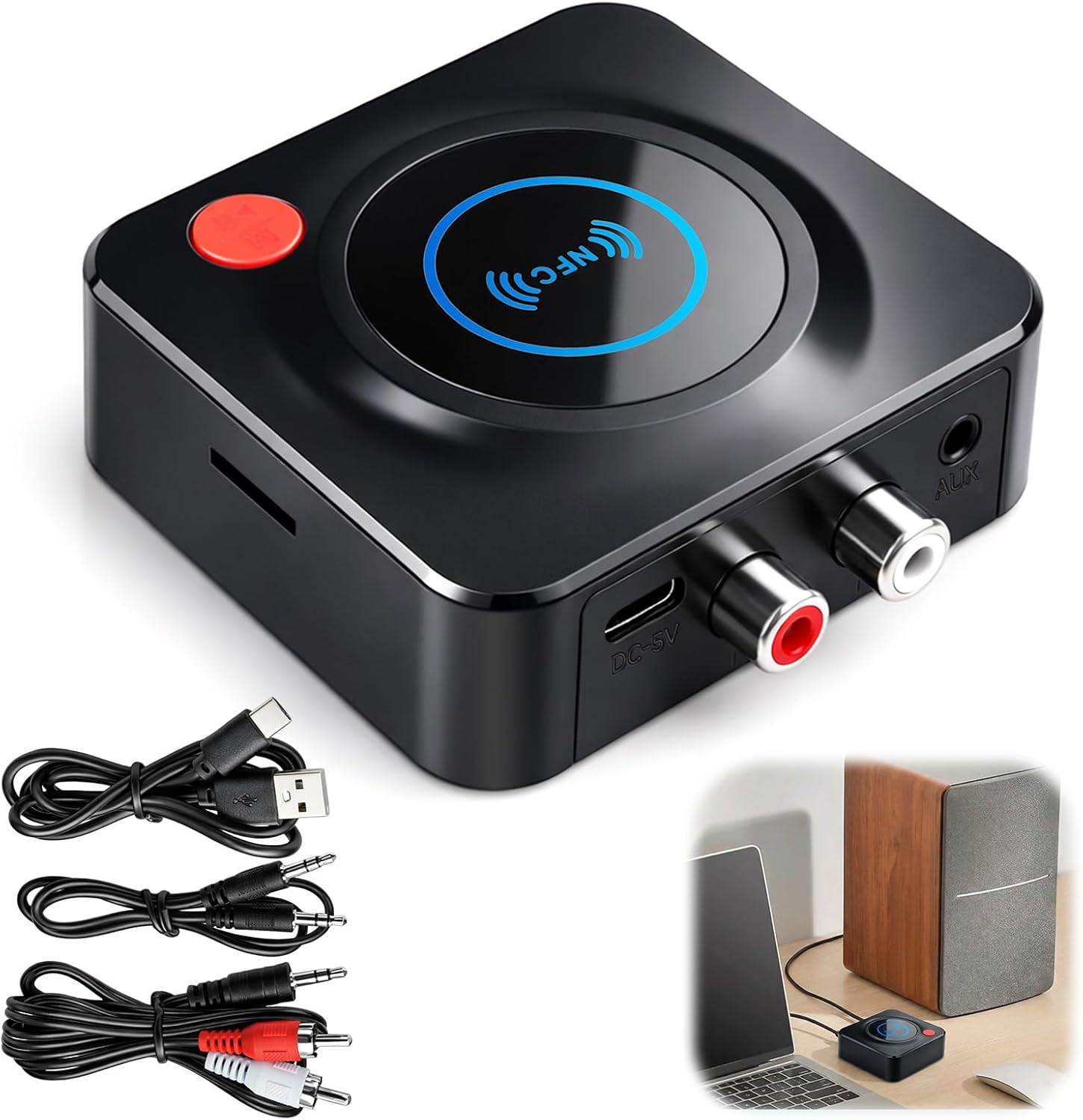 Bluetooth 5.4 Stereo-audio-hifi-empfänger, Kompatibel Mit Tf/sd-kartenlesern, Rca 3,5-mm-klinkenbuchse, Aux-adapter Für Tablets, Smartphones Und Heimkino-lautsprecher