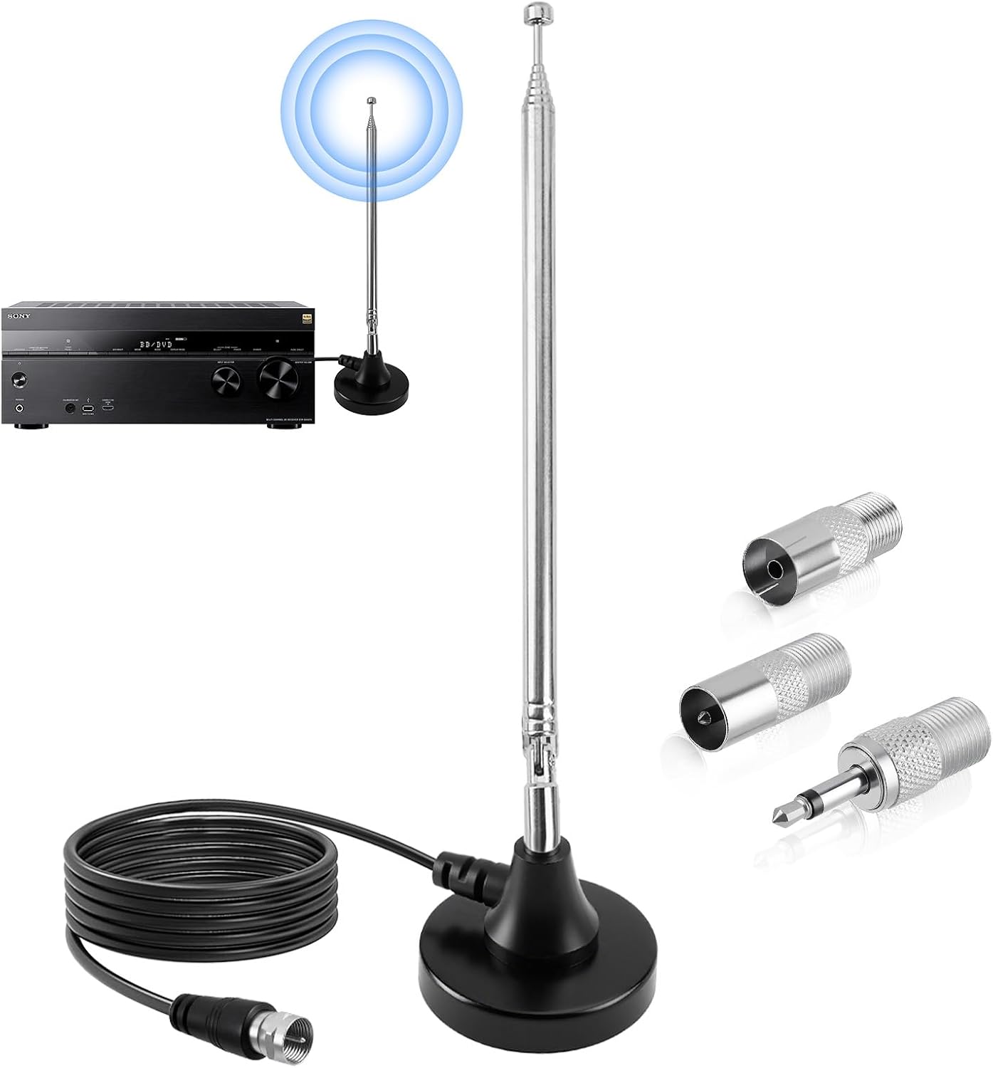 79 Cm Lange Fm/dab-zimmerantenne Mit Magnetfuß Und 3 M Kabel, Hd-digitalempfang Für Stereoanlagen, Heimkinoanlagen, Hifi-tuner, Fernseher Und Audio-/videosysteme