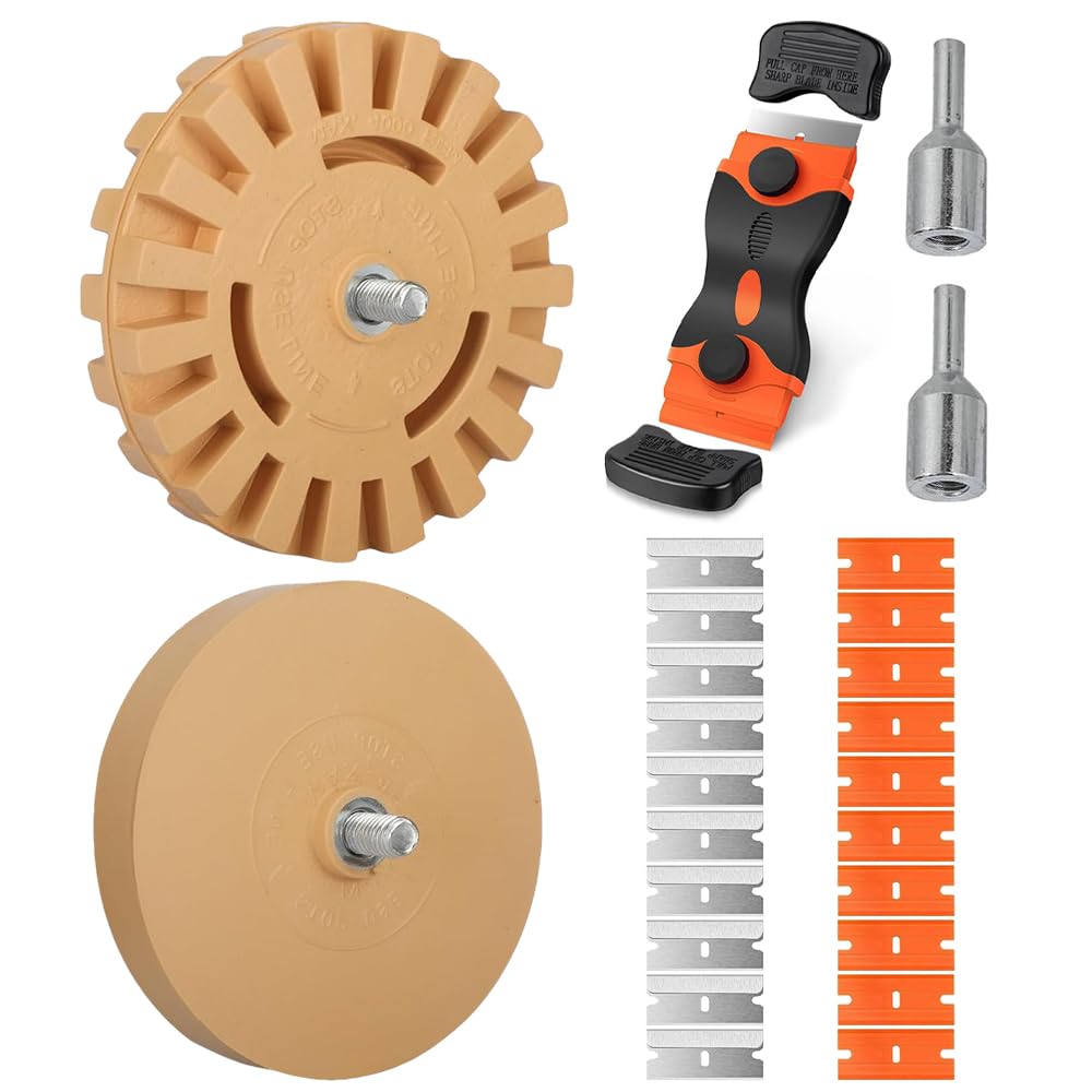 Radierscheibe Mit Griff, Aufkleberentferner, Mit Adapter, Mit 10 Metallklingen + 10 Kunststoffklingen, Zum Entfernen Von Kleberesten Von Autos Und Motorrädern (durchmesser 100 Und Ø 88 Mm)