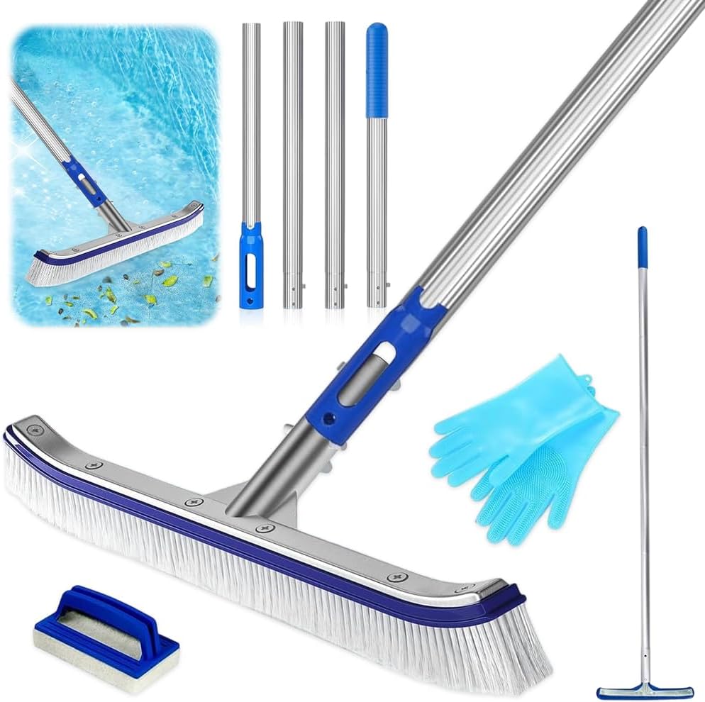 43 Cm Poolreinigungsbürste, Poolbürste Mit Verstellbarem Aluminiumstiel, Inklusive Handschuhen Und Schwammbürste, Zur Mühelosen Reinigung Von Boden, Wänden Und Beckenrand