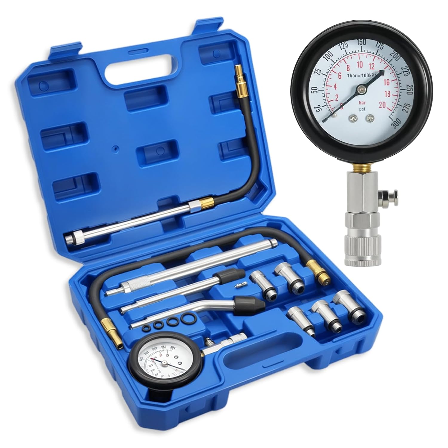 11-teiliges Kompressionsprüfgerät-set Für Benzinmotoren (0–300 Psi / 0–20 Bar), Kompressionsprüfer Für Pkw-benzinmotoren, Kompressionsmessgerät