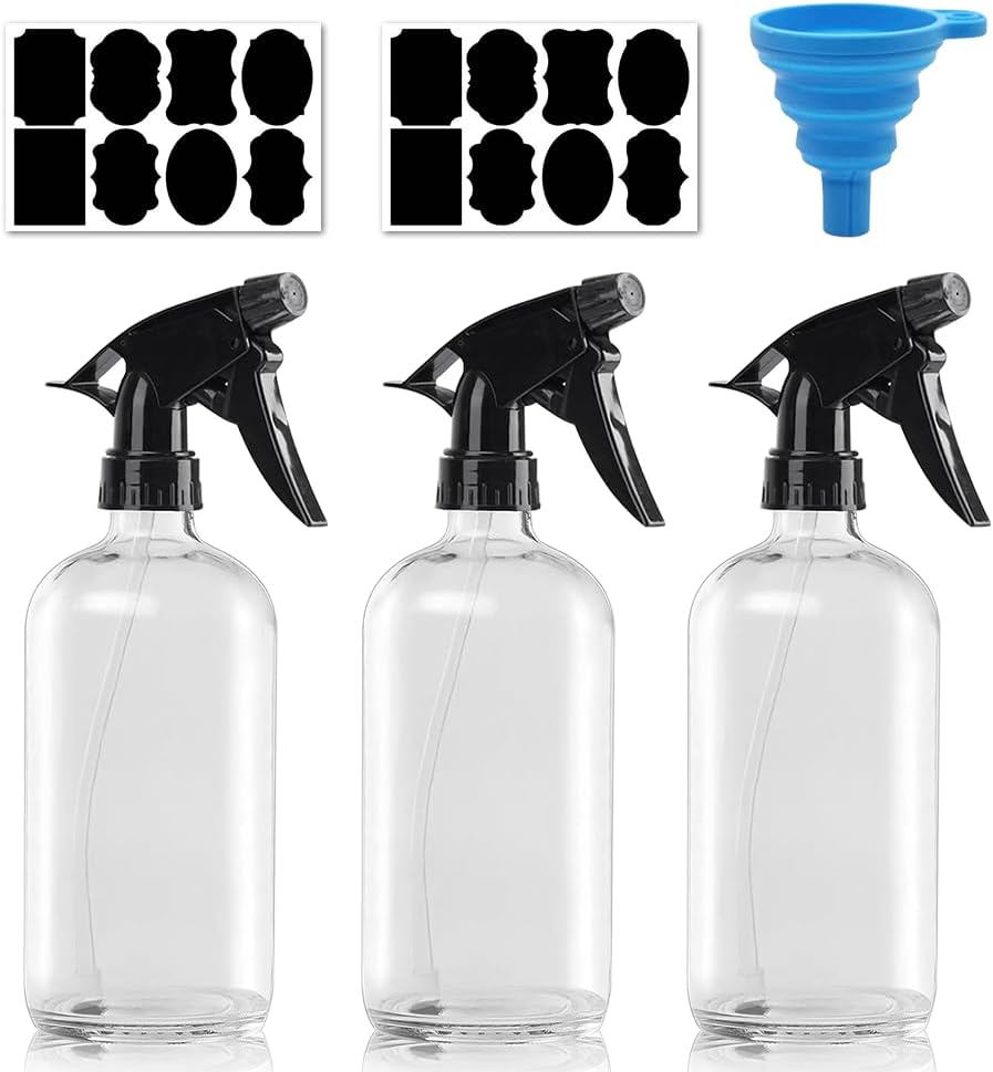 3er-set Leere Kunststoff-sprühflaschen (500 Ml), Wiederverwendbar, Mit Schwarzen Etiketten Und Verstellbarem Sprühkopf, Für Gartenarbeit Und Reinigung