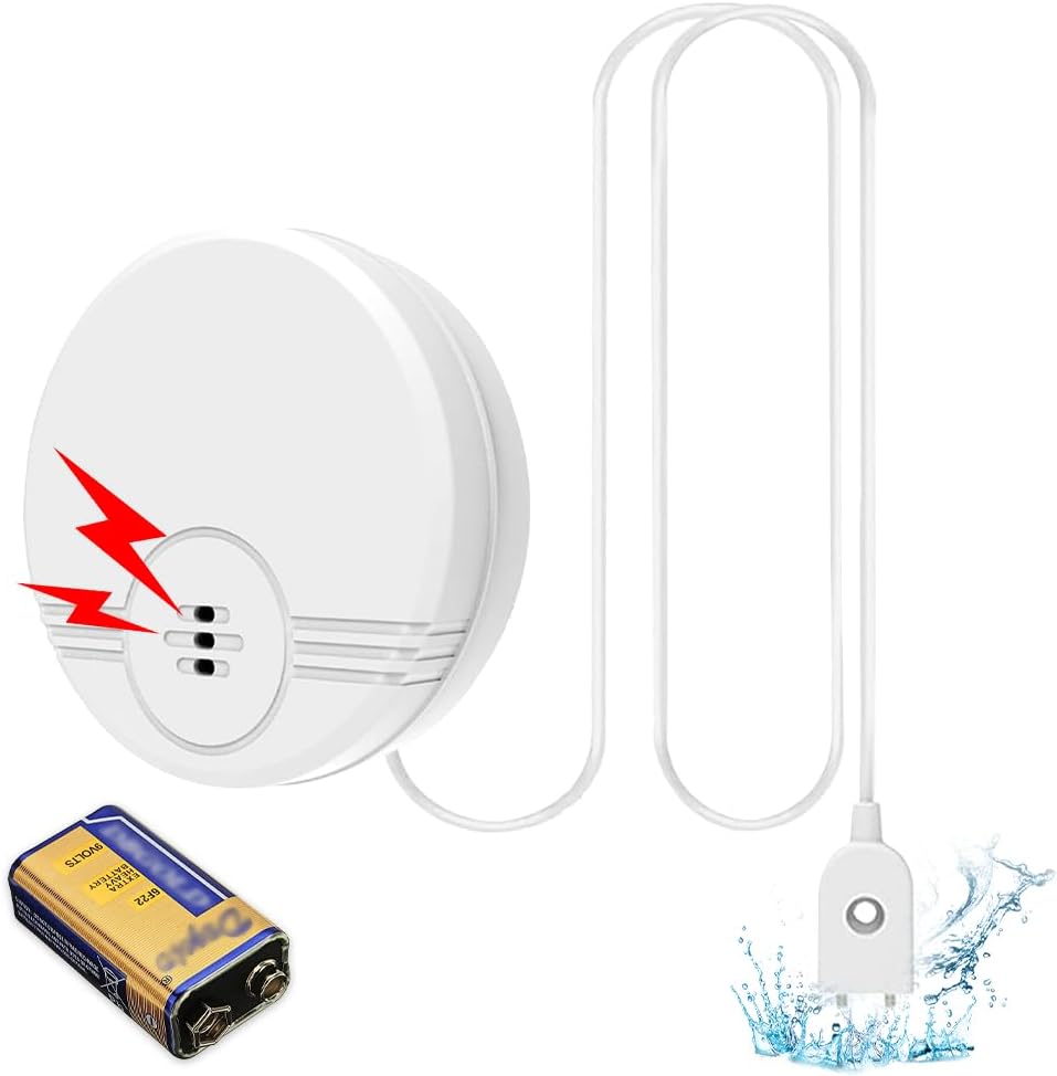 135db Wasserleckmelder Mit Überschwemmungsalarm, 105cm Kabel Für Keller, Küchen Und Waschküchen (6f22/9v Batterie Enthalten)
