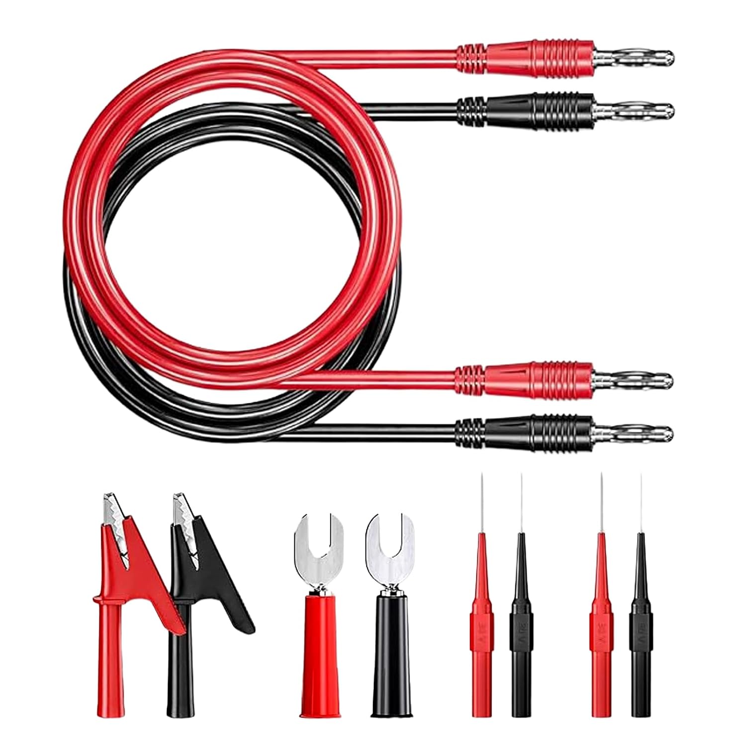X 4-mm-bananensteckerkabel, 2 X Krokodilklemmen, 2 X Messspitzen, 1 X Flachsteck-messleitung, Stapelbares Bananensteckerkabel (schwarz & Rot) Für Elektrische Prüfungen Mit Multimeter