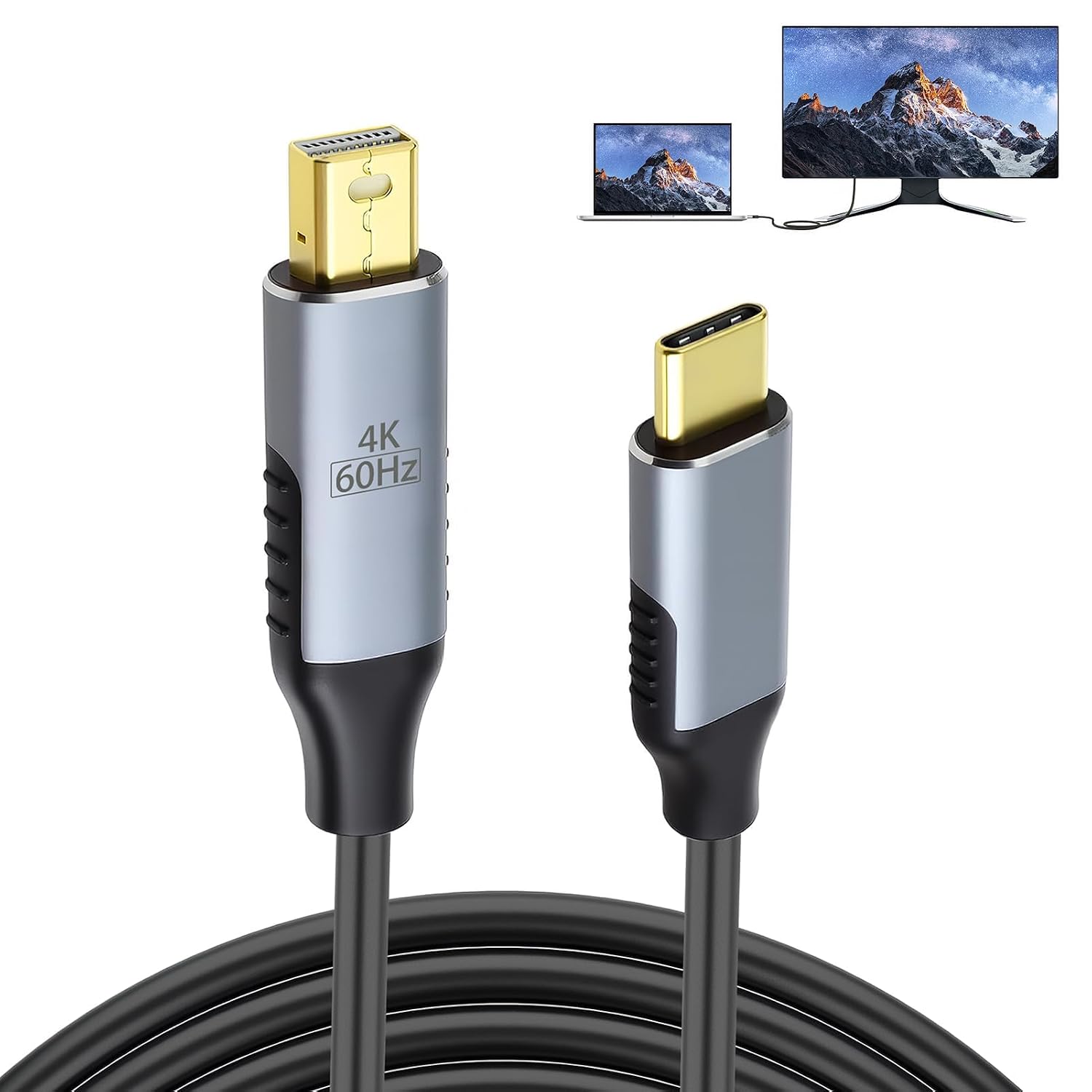 Usb-c-auf-mini-displayport-kabel, 1,8 M, 4k@60hz Hdr, Einseitiger Hdr-videoadapter, Usb-c (dp Alt Mode/thunderbolt 3/4) Auf Minidp, Aluminium, Vergoldet, Für Macbook Pro, I