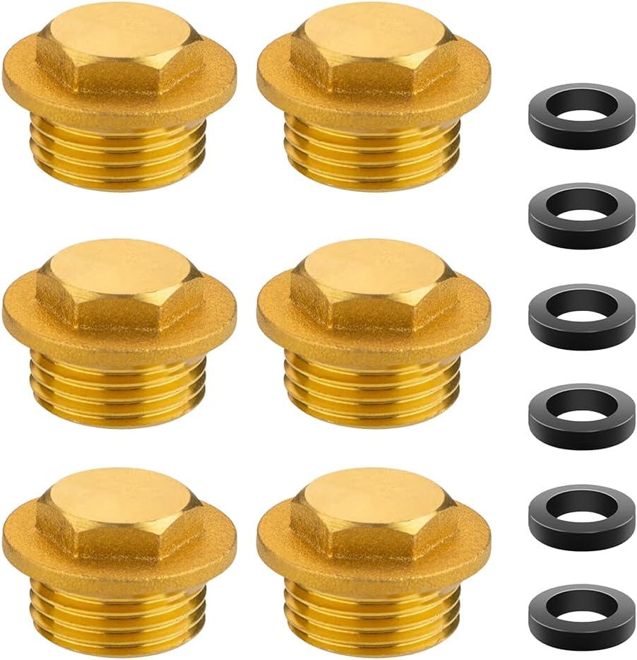 Set Mit 6 Messingstopfen, 1/2"-außengewinde - Mit Gummiring, Für Badezimmer-rohrverbindungen, Heizungs- Und Trinkwassersysteme, Wasserleitungen, Ventile, Heizkörper