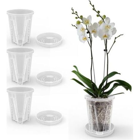 Bunthaus (3 Stück, 14 Cm) Orchideentöpfe, Transparente Blumentöpfe Mit Untersetzer Und Abflusslöchern, Kunststoff-blumentöpfe Für Drinnen Und Draußen, Balkon, Schreibtisch