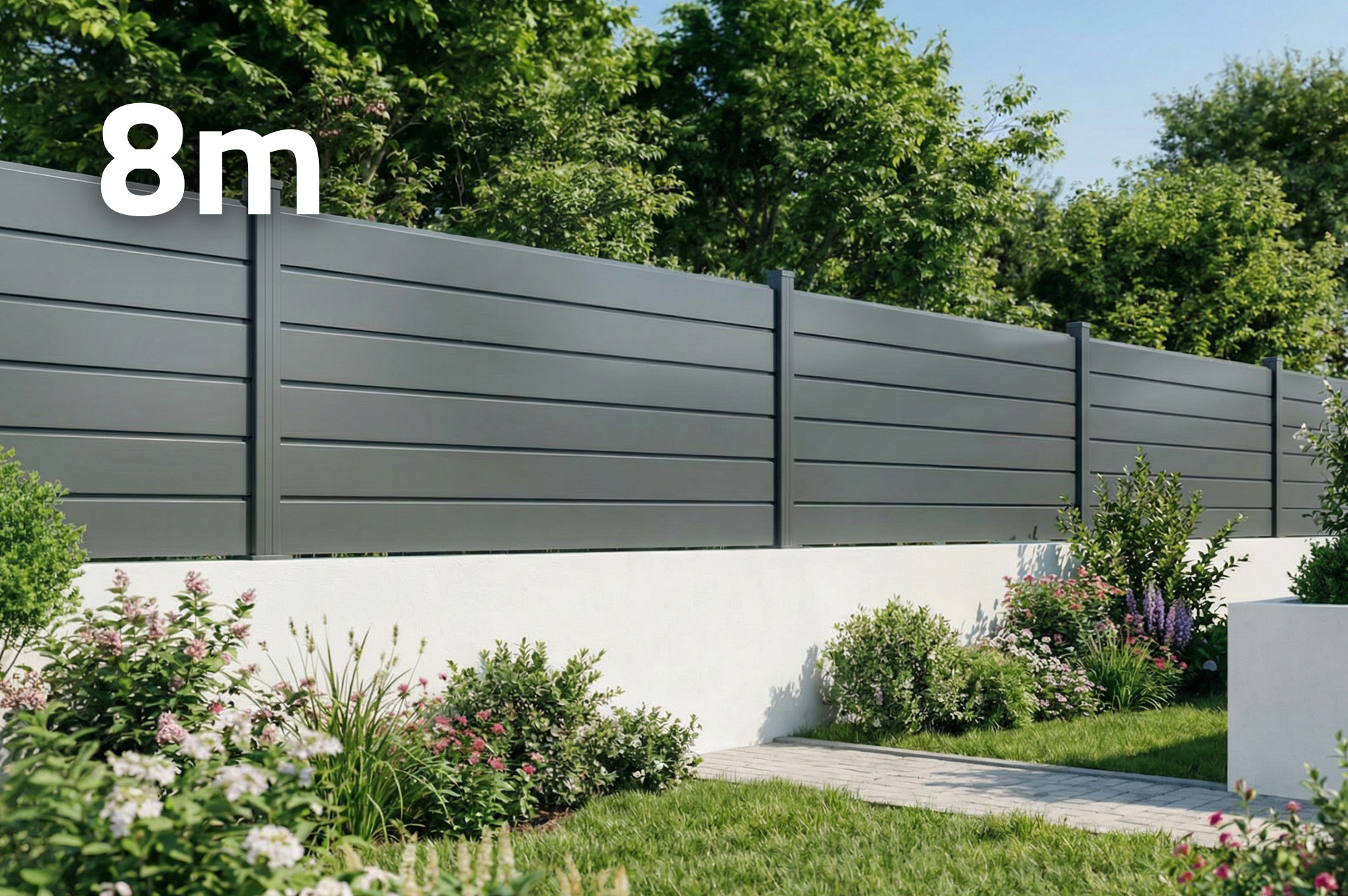 Aluminiumzaun Lamellen 8m Vano Höhe 90cm Grau
