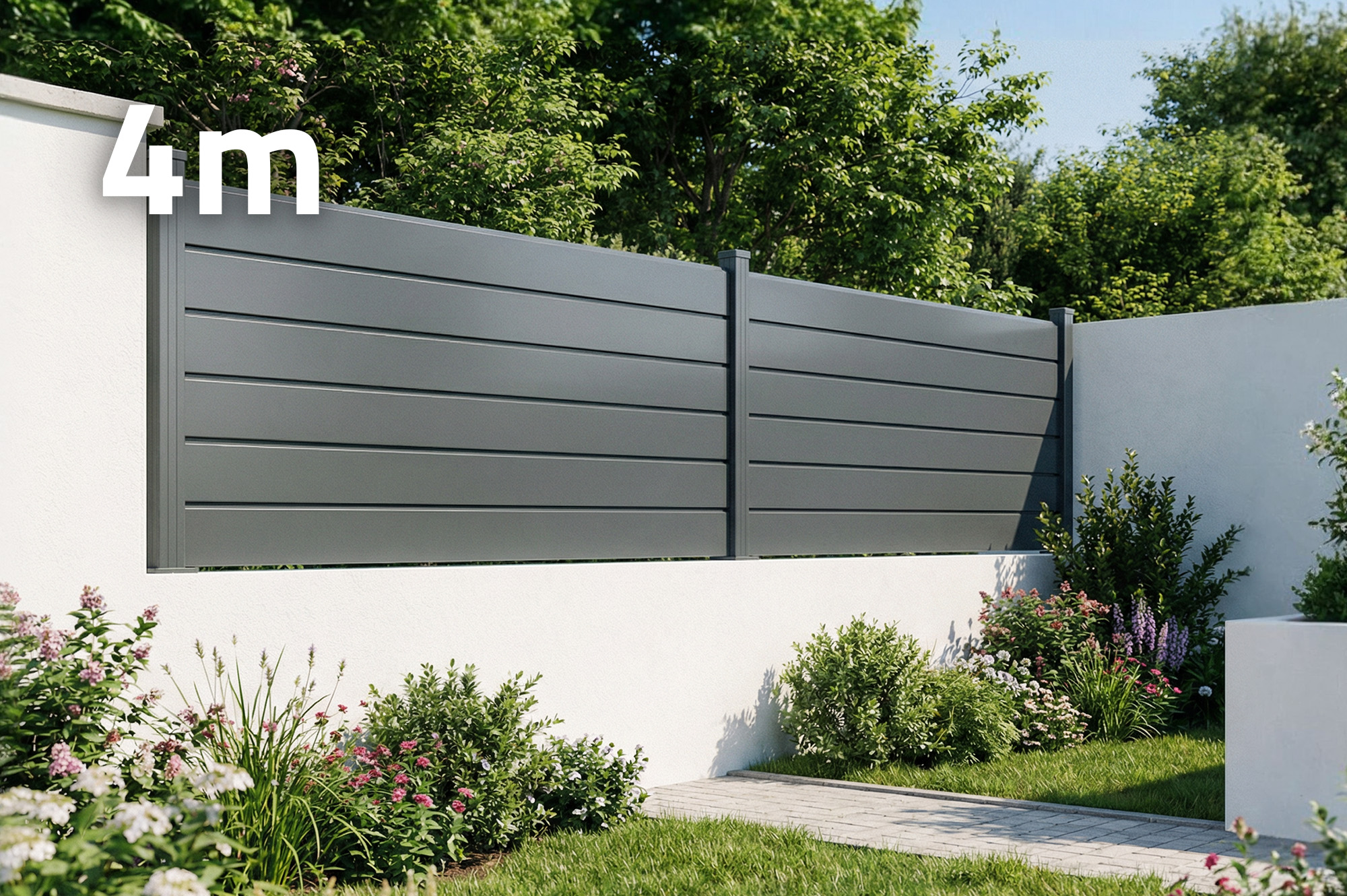 Aluminiumzaun Lamellen 4m Vano Höhe 90cm Grau