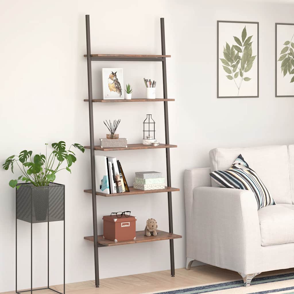 Leiterregal Mit 5 Böden Dunkelbraun Und Schwarz 64x34x185,5 Cm