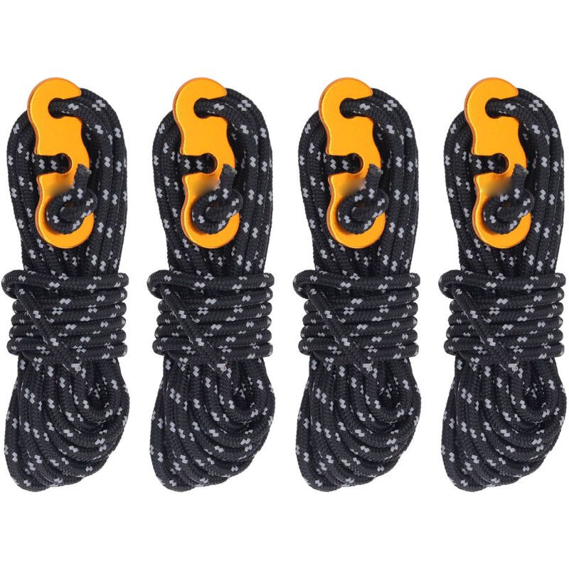 Stück 3 Mm Schwarze Abspannleinen, 4 M Lang Und 1 Cm Breit, Reflektierend, Tragkraft 260 Kg, Für Zeltleinen Zum Campen Im Garten, Wandern Und Reisen